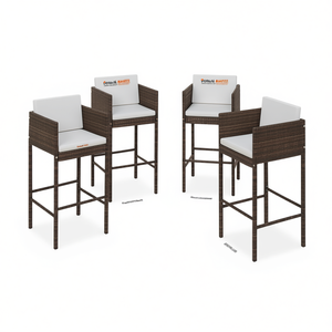 Ensemble de 4 tabourets de bar en polyrotin marron avec structure en acier thermolaqué pour usage commercial extérieur - Product Image 1