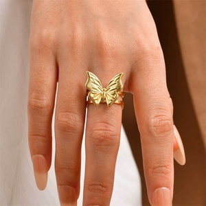 Anillo Moderno de Acero Inoxidable con Apertura de Mariposa, Chapado en Oro con Piedra Natural, Resistente a la Corrosión, Anillo de Compromiso con Gema, Regalo - Product Image 6