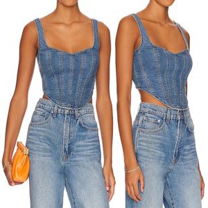 Fashion Sleeveless Jean <b>Corset</b> Bodice Ladies Back Zipper Closure Denim <b>Corset</b> Bustier for <b>Women</b> Tank Top - Product Image 5