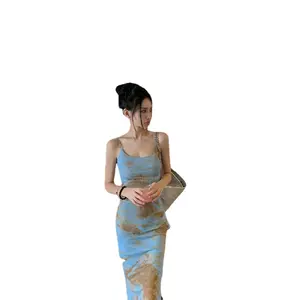 Висячее платье с синим ремешком в Островном Стиле, новое летнее винтажное пикантное платье для девушек с принтом