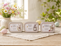 Pot à bougie rectangulaire en métal avec couvercle, 3 motifs floraux lapin de Pâques, rose poudré, récipient vide en métal pour la fabrication de bougies