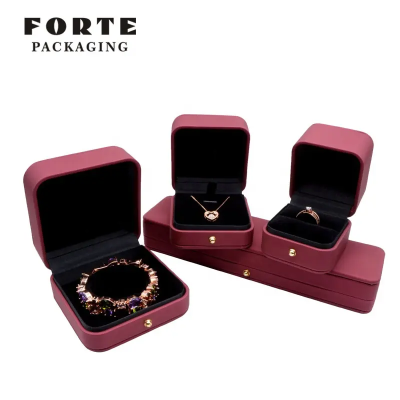 FORTE Desain Khusus Kotak Kemasan Perhiasan Set Kotak Perhiasan Kotak Liontin Cincin Kotak Gelang dengan Kancing