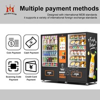 Distributeur automatique double compartiment grande capacité pour snacks et boissons avec paiement par pièces, espèces et carte
