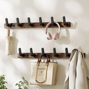 Porte-manteau mural sans perçage en bois massif, style moderne et simple, à trois rangées <span class=keywords><strong>de</strong></span> crochets, pour entrée, hall d'entrée, vestiaire - Product Image 4