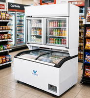 Vitrine Réfrigérée Professionnelle Double Température pour Supermarché, Congélateur et Réfrigérateur Combinés, Sans Givre, pour Boissons