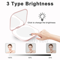 1x 10X Venta al por mayor Espejo de mano Etiqueta privada Compacto Viaje Pequeño Espejo portátil Maquillaje Luces de espejo LED Espejo de bolsillo