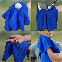 Serviette de nettoyage de balle de golf magnétique forte Offres Spéciales serviettes de golf gaufre en microfibre avec mousqueton