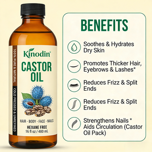 <span class=keywords><strong>Olio</strong></span> di Ricino Kinodin in Bottiglia di Vetro da 16 Fl Oz, 100% Puro e Naturale, Pressato a Freddo, per Viso/Corpo/Capelli/Unghie, Senza Esano - Product Image 3