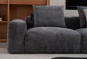 طقم أريكة مقطعية مخملية قابلة للضغط بتفريغ الهواء باللون الرمادي الداكن بتصميم كلاسيكي، أثاث غرفة المعيشة - Product Image 3