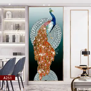 Diamond crystal porcelain painting modern simple porch background wall light luxury corridor decoration Peafowl Painting