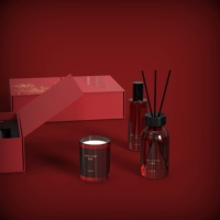 Ensemble cadeau de diffuseur de parfum et bougie parfumée artisanale écologique rouge de luxe avec logo personnalisé pour Thanksgiving, Noël, parfum d'ambiance pour la maison