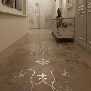 <span class=keywords><strong>Parquet</strong></span> composite en bois <span class=keywords><strong>massif</strong></span> de chêne de style français, mosaïque carrée incrustée de métal, installation par clic, écologique E0, personnalisé pour hôtel - Product Image 1