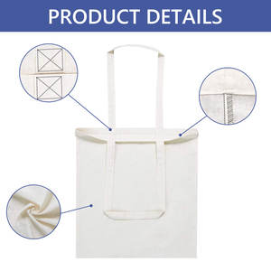 Sac de courses en toile de coton blanc pur, grande capacité, réutilisable, écologique, avec logo personnalisé imprimé en gros - Product Image 3