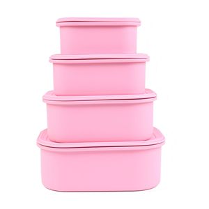 Silicone <b>Lunch</b> <b>Boxes</b> Rectangle <b>Stackable</b> Portable Food Storage Containers For Travel Camping Bento <b>Boxes</b> With Plastic Lid - Product Image 2