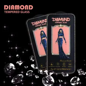 Fornitori Front 3D Luxury Angel lampeggiante bordo Full Cover vetro temperato Diamond Screen Protector Phone per Iphone