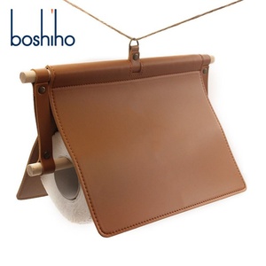 Portarrollos de Papel Higiénico de Pared, Portátil, de Cuero y Madera, para el Hogar o Camping, Sirve como Cubierta para Rollo de Papel - Product Image 1