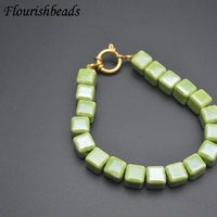 Bonne qualité glaçure de couleur naturelle 8mm métal laiton fermoirs Rectangle forme perles Bracelet pour femmes hommes bijoux fête d'anniversaire