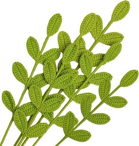 Vente en gros de feuilles et tiges au crochet, branches vertes tricotées à la main, bouquet de fleurs au crochet, plantes artificielles décoratives - Product Image 2