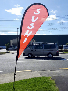 Drapeaux de plage en fibre de verre robustes de différentes tailles et styles avec base à eau et piquet croisé pour événements promotionnels - Product Image 2