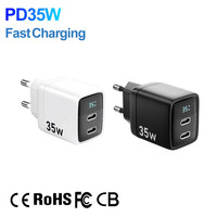 Cargador de Pared USB-C PD GaN de 20W/35W/40W con Logotipo OEM de Fábrica IBD para Teléfonos Móviles, Doble Puerto USB Tipo C, Enchufe EU/US/UK, OTP