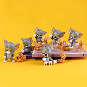 Großhandel 12-teiliges Set Mini-Tom Jerry Kuchen-Spitzen-Pvc-Spielzeug Katzen-Maus-Figur-Puppe für Kinder Geburtstags-Party-Ornament