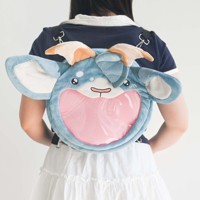 Sac à bandoulière personnalisé en forme de loup en fourrure avec fenêtre transparente pour affichage de badges, idéal pour les événements d'anime, kawaii et cosplay
