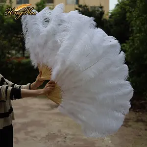 Handmade Large White Ostrich Feather Fan Dyed Pattern For Carnival Dance Performance Decorative Feathers