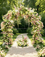 Décoration florale d'entrée de mariage très populaire : Arche de fleurs artificielles rouges, vertes et roses pour toile de fond de mariage