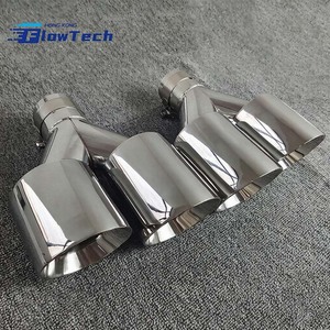 Embout d'échappement double en Y 1-vers-2 en acier inoxydable, double couche, à bords soudés et coupés en angle, pour modification automobile - Product Image 1