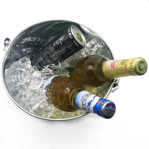 Металлический барный инструмент с логотипом на заказ оптом, Оловянное ведро для охлаждения льда, ведро для льда для шампанского и пива с открывалкой