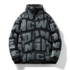 Wholesale customized alphabet print pattern fashion warm comfortable men's down jacket for winter outdoor coat