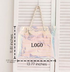 Sac fourre-tout en plastique transparent avec logo personnalisé et poignées en corde, sac de plage, sac à main, sacs fourre-tout en PVC transparent - Product Image 2