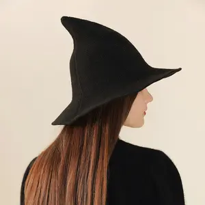 맞춤형 로고 외국 무역 할로윈 파티 니트 마녀 모자 따뜻함 접이식 축제 버킷 모자 독특한 성격