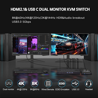OEM Dual Monitor KVM Switch 2x1 HDMI 2.1 USB-C 8K60 4K120 USB 3.0 50W PD untuk Kantor & Gaming