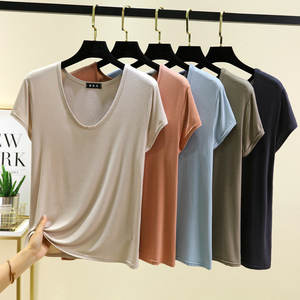 T-shirt à manches courtes en modal à col rond pour femme, taille plus - Haut léger et ample, tendance - Product Image 4