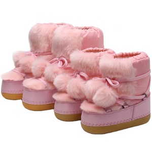 Bottes d'hiver roses moelleuses et fourrées pour femmes, à plateforme haute, antidérapantes, mi-mollet, à enfiler, doublure en coton, automne - Product Image 1