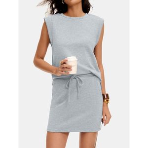 Conjunto de 2 Piezas para Mujer, Verano, Top de Manga Corta y Falda, Deportivo, Transpirable, Tejido, Cuello Redondo, para Entrenamiento, Tenis, Viajes - Product Image 2