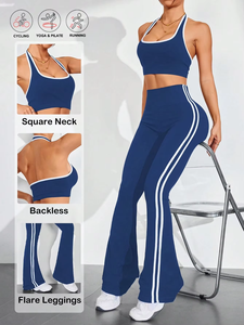 Ensembles de yoga et de fitness pour femmes : Soutien-gorge dos nu push-up, leggings et pantalons évasés – Tenues de sport sans coutures pour l'entraînement et la course à pied - Product Image 4