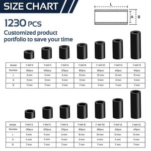 Kit d'espacement Comrun Black Abs, assortiment M3 M4 métrique sans filetage, 1230 pièces pour vis - Product Image 5