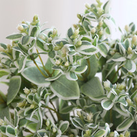 Kunstmatige groenplanten 5-grenige zijden plantenbladeren met zilveren/witte randen, frisse stijl, decoratieve ornamenten voor thuis, kunstbloemen