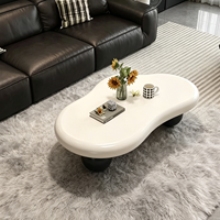 Table basse moderne et durable en forme de nuage blanc avec panneau en bois irrégulier pour salon, meubles de maison