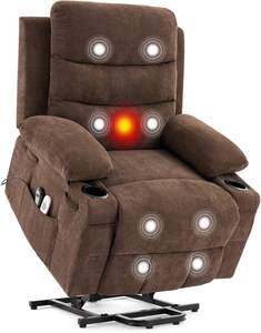 Garvee Home Brown Übergroße elektrische Liegestuhl <span class=keywords><strong>Power</strong></span> Lift Wärme <span class=keywords><strong>massage</strong></span> ständer Assist Cup Holders Seiten tasche für ältere Menschen - Product Image 1