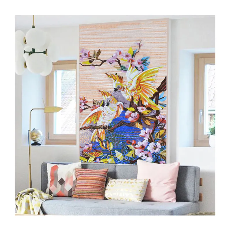 ZF-mosaico con diseño de pájaro y flor rosa, mosaico de lujo, mural, patrones a la moda