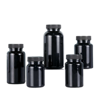 Flacon à pilules en PET noir, bouchon à vis rond, conteneur en plastique pour capsules, emballage pour médicaments