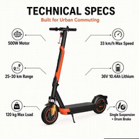 Scooter Eléctrico Plegable para Adultos, Aleación de Magnesio, 500W, 36V, Suspensión Individual, Carga de 120kg, para Uso Diario en el Campus y la Ciudad