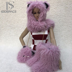 Femmes Hiver Mode Mongolie Bottes <span class=keywords><strong>de</strong></span> neige en fourrure <span class=keywords><strong>de</strong></span> mouton Faux Fur Purse Bags Fur Cap Hats Plush Warm Fluffy Hairband <span class=keywords><strong>Ski</strong></span> Hats Sets - Product Image 6