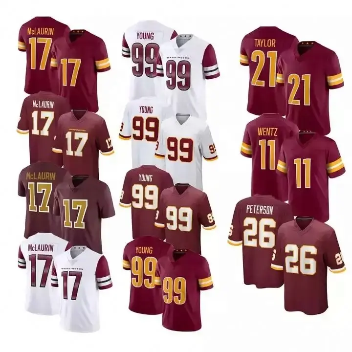 Nieuw Seizoen Washington Redskin 11 Devin Thomas 17 Terry Mclaurin 99 Jagen Jong 21 Sean Taylor Gestikt Voetbalshirt