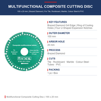 Disque de coupe multifonctionnel brasé sous vide de 100 mm, lame de scie en alliage composite pour carrelage, marbre, acier coloré, tuyaux PVC, meuleuse d'angle