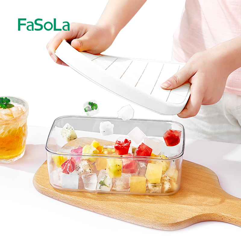 Поднос для кубиков льда FaSoLa с крышкой и корзиной, коробка для хранения шариков льда, большой лоток для льда для морозильной камеры поставляется с емкостью и крышкой