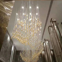 Kỹ Thuật Tùy Chỉnh Khách Sạn Villa Hall Cầu Thang Spiral Chandelier Vàng Water Drop Crystal Celling Ánh Sáng Hiện Đại